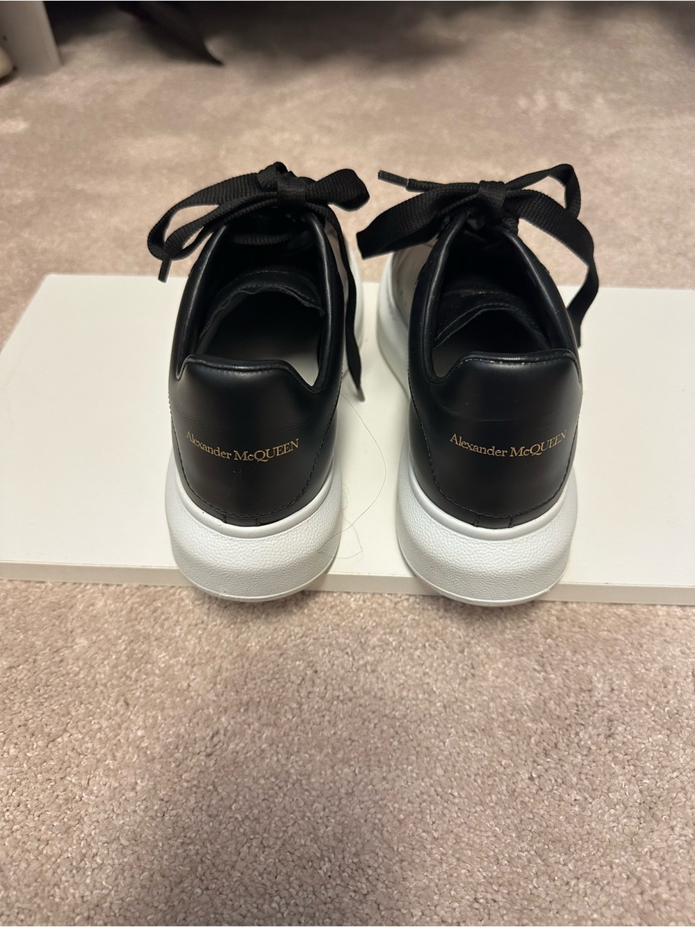 Alexander McQueen Black & White Platform Sneakers with Gold Logo - Picture 2 of 8